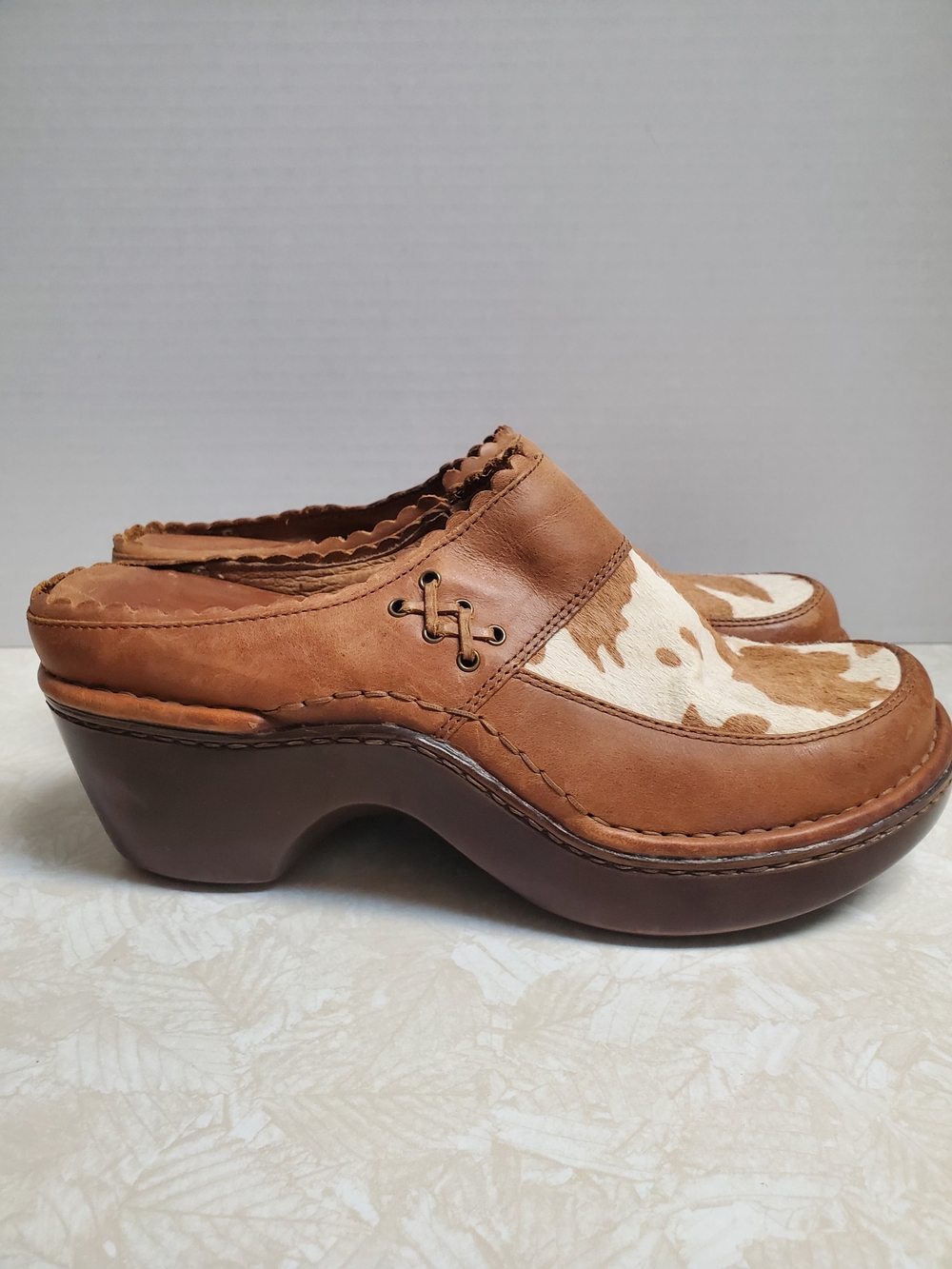 Ariat Brown Leather & Cowhide Slip-On Mule Clogs